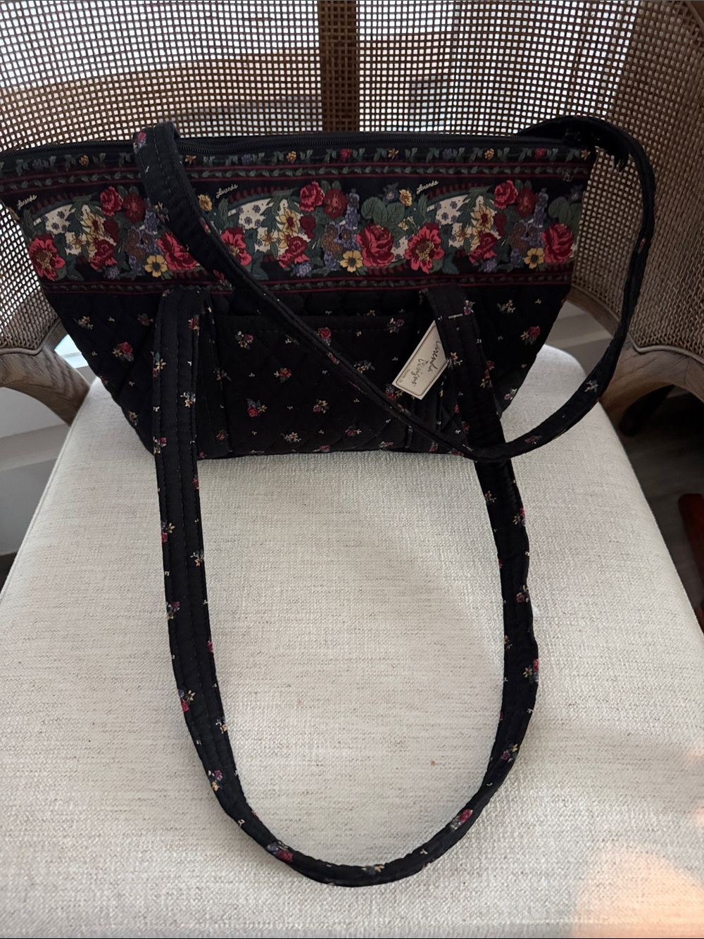 Larenda Black Floral Quilted Tote